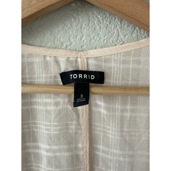 Torrid Pink Windowpane Plaid Open Front Kimono Duster Coverup Sheer Beach 3x - Picture 8 of 10